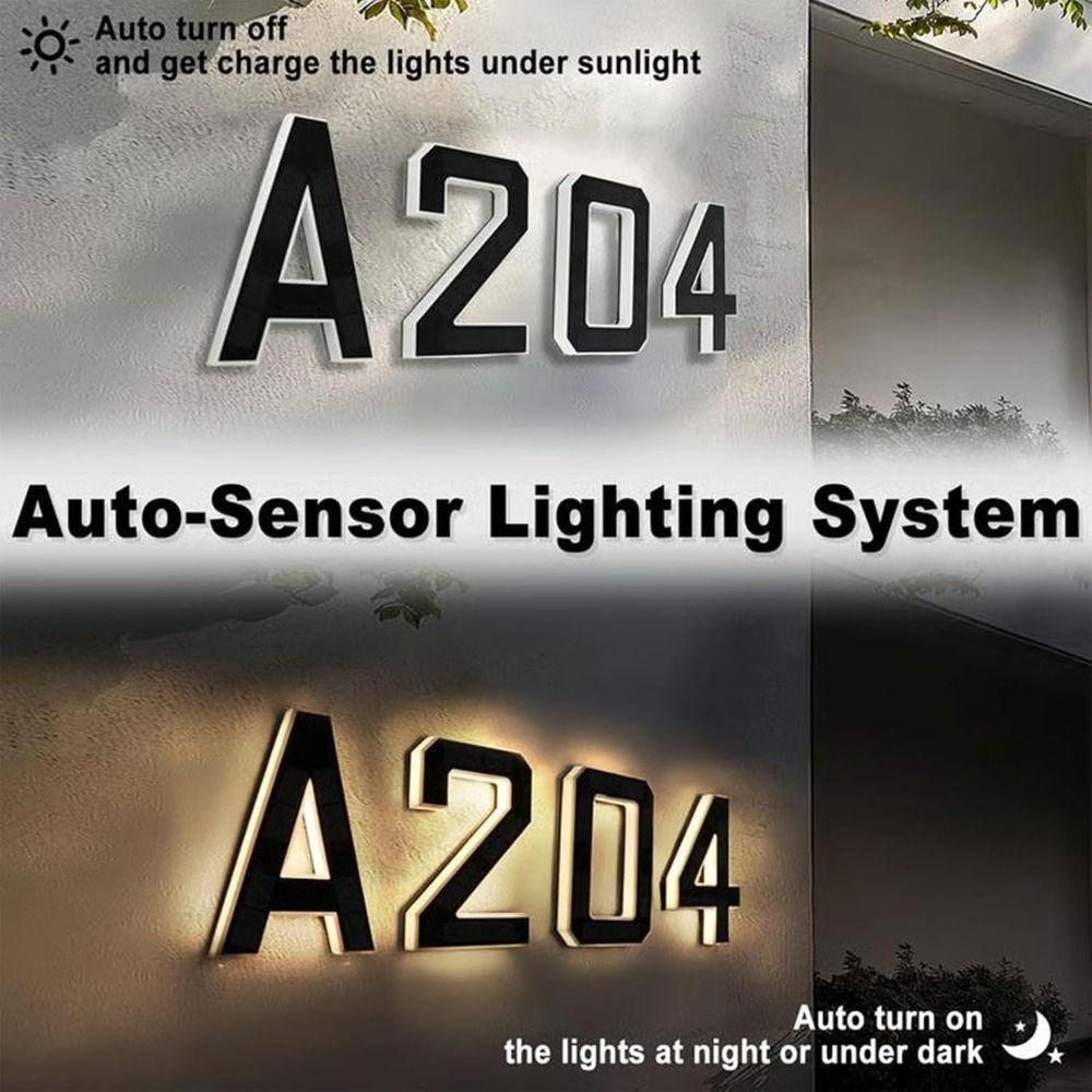 Solar Powered LED Address Numbers 6.7 Inch Size Lighted House Numbers Outdoor Use