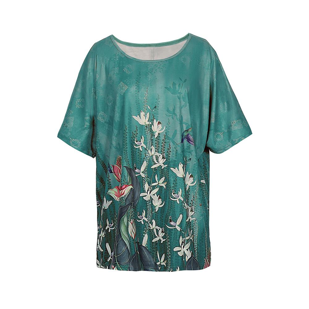 

Винтажная футболка с цветочным принтом больших размеров, с коротким рукавом, свободная, повседневная, женская, с круглым вырезом, летняя футболка, женские топы 5XL