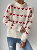 Spring Autumn Heart Jacquard Sweater Women's Loose Relaxed-fit Pullover Luxurious Soft Knit Slimming Versatile Casual Top