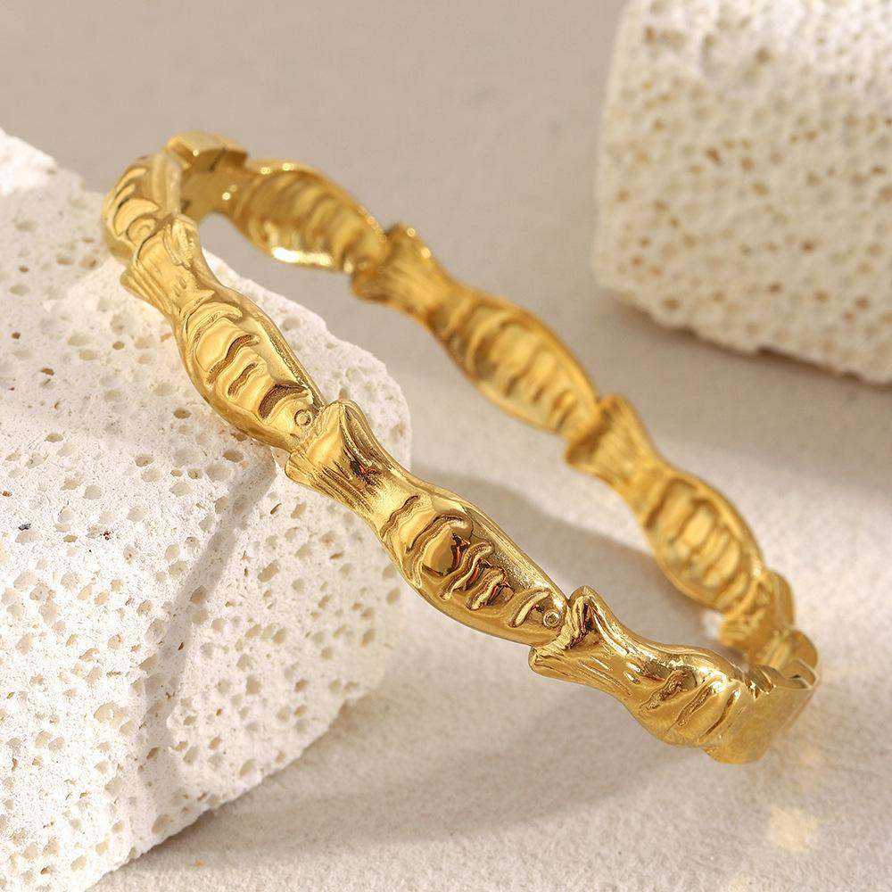 Koi Fish Bracelet Lucky Goldfish Design Stainless Steel 18K Gold Plated Handmade Hip Hop Jewelry Niche