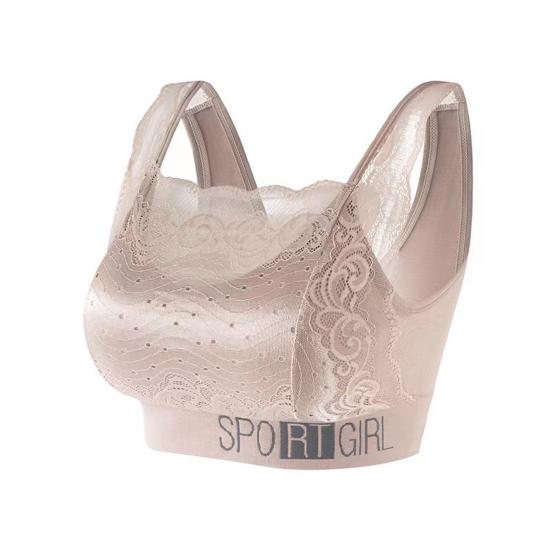 Women Fashion Breathable Wide Shoulder Straps V-shaped Beauty Back Anti Sagging Padded Sports Bra Lace Sweet Stitching Push Up Seamless Wireless Bra