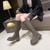Mote høst knelhøye støvler for kvinner Ekte skinn Tykksålede Høyere Skorsteinsskaft Utendørs Trendy Damestøvler 35-40