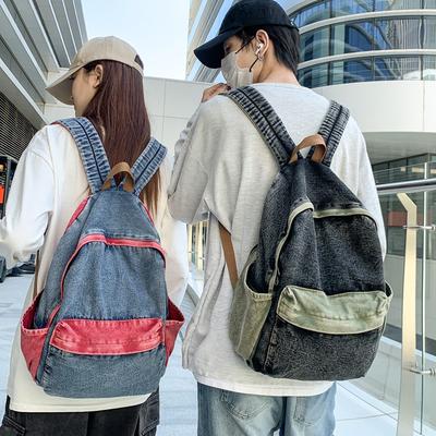 Vintage Denim Backpack Patchwork Travel Backpack Student Schoolbag