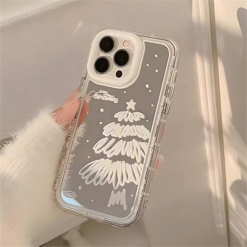 Luxusní zrcadlové graffiti pouzdro Snow White Christmas Tree pro iPhone 15 14 13 12 11 Pro Max Plus XS XR Airbag All-inclusive pouzdra na ochranu proti pádu