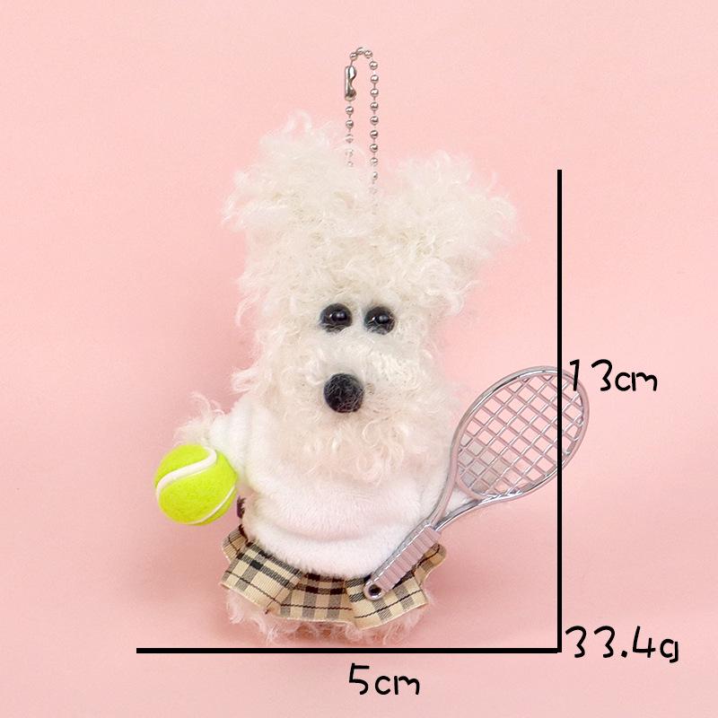 Plaid Skirt Dog Plush Charm with Baseball Bat Keychain Pendant