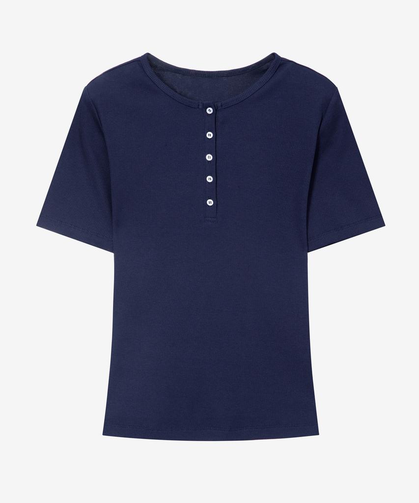 MIND BRIDGE WOMEN [W] Henley Neck Ribbed T-Shirt - 3 Colors