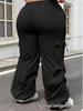 Plus Size Black Trousers with Slit & Bow Detail - Elastic Waist, Loose Fit
