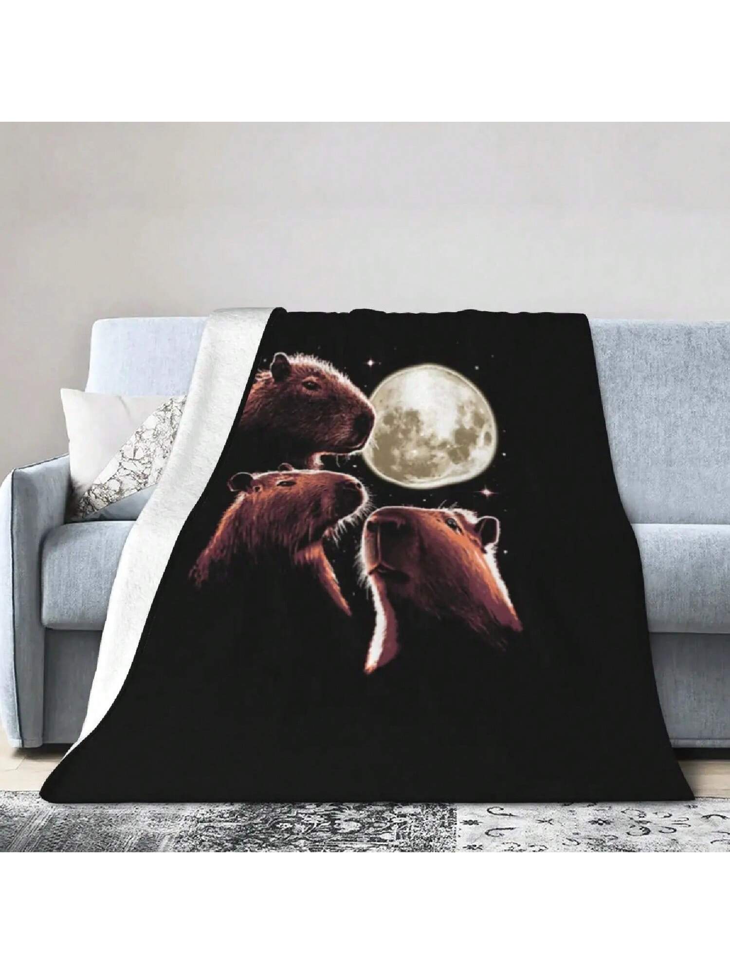 Three Capybara Moon Funny Capybara Meme Capybara Inside T-Shirt Ultra-Soft Fine Flannel Blanket S разноцветный