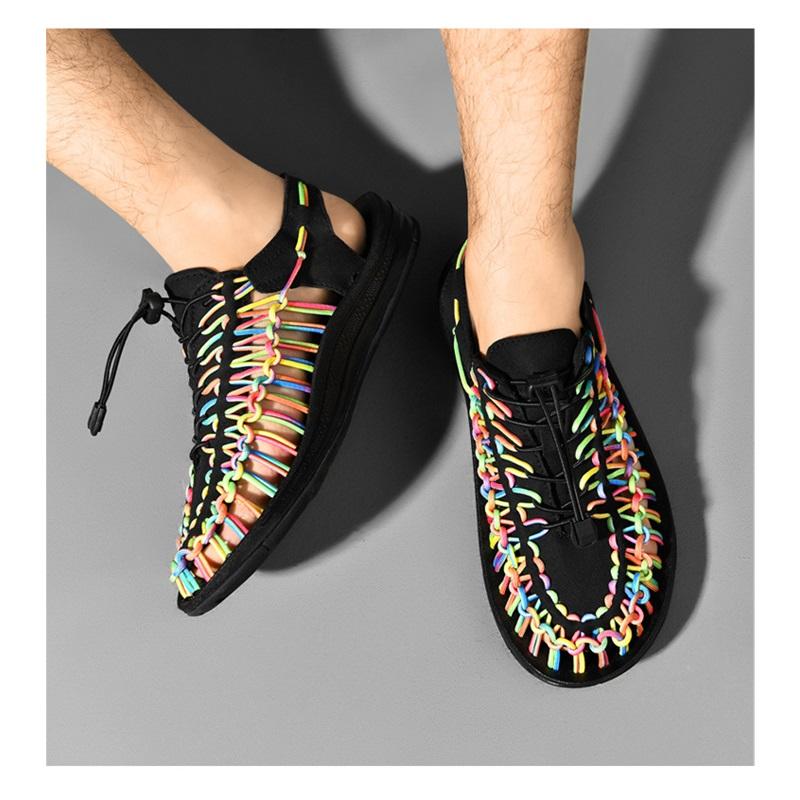  Elastic Rope Woven Sandals Breathable Flat Casual Beach Shoes