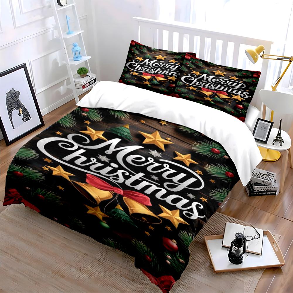 Christmas Reindeer and Snowflakes Pattern Bedding Set (1 Duvet Cover, 2 Pillowcases, Duvet Not Included)