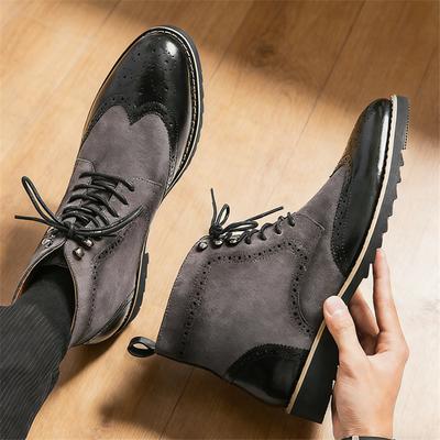Invierno Diseñador Nuevo Masculino Puntiagudos Con Cordones Cuero Gamuza Zapatos Brogue Botines Casuales para Hombre Plataforma Alta Zapatos Hombre