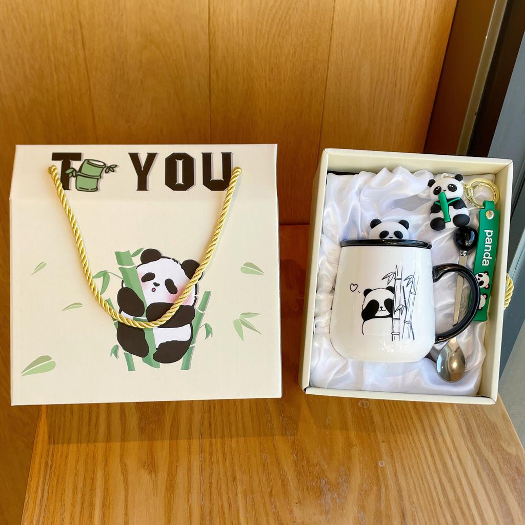 Becher mit Deckel und Löffel, neue Panda-Tasse, Souvenir-Keramikbecher, Kaffeetasse