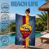 Custom Name Beach Towel Roma Football Crest Emblem Microfiber Beach Towel, Lightweight for Summer Travel, Swimming Pool Fan Birthday Gift