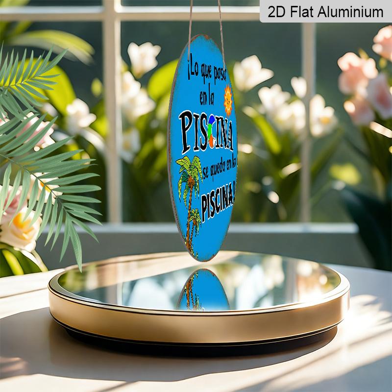 2D Flat, 1pc Spanish Pool Party Decoration Sign, Funny "The Secret of Quiet" Phrase, Tropical Palm Tree Design, for Poolside, Bathroom, Garden