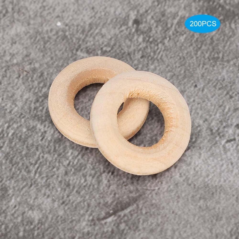 200pcs Smooth Surface Wooden Rings Log Color Wood Circles DIY Crafts Accessory  Jewelry Making