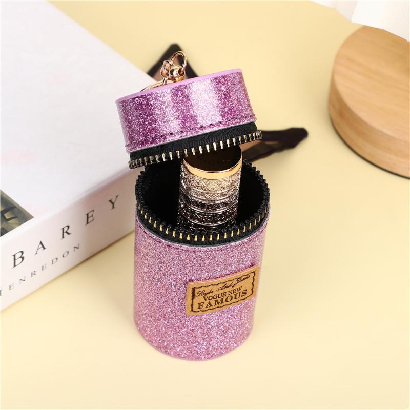 Trendy Glitter Cylindrical Coin Purse Mini Lipstick Pouch With Scarf Keychain Portable Earphone Storage Bag For Women Gifts