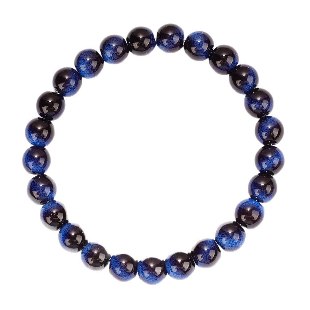 Braccialetto con Perline Pietra Maculata Blu Scuro Regali Festivi Gioielli Minimalisti Naturali di Moda Per Uomo Donna Uso Quotidiano Regalo
