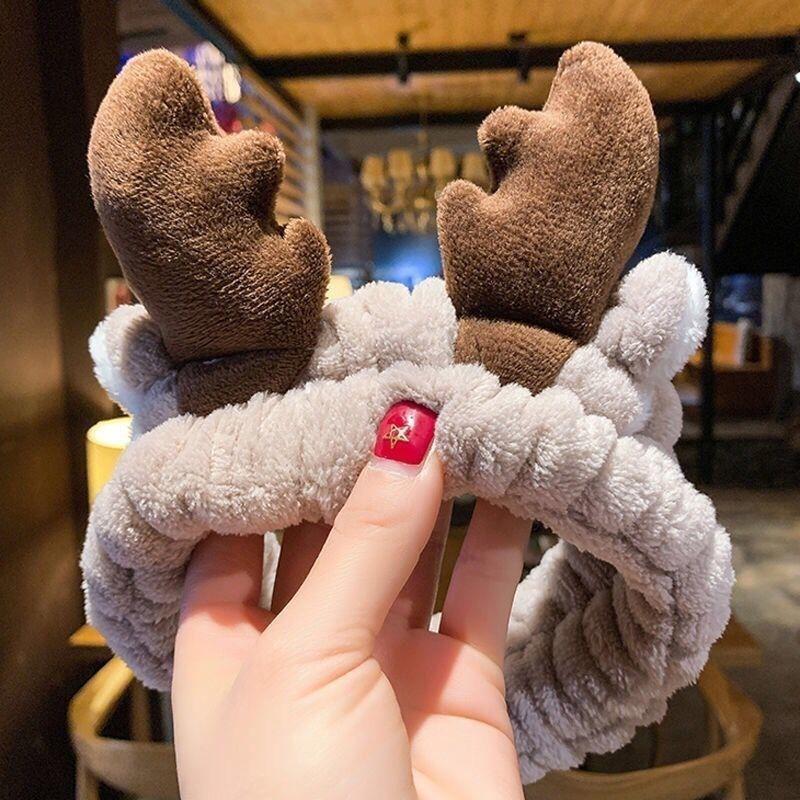 Women Cartoon Kawaii Plush Elastic Hair Bands Soft Wash Face Hairbands Headband Hair Accessories Girls Sweet Cute Headwear