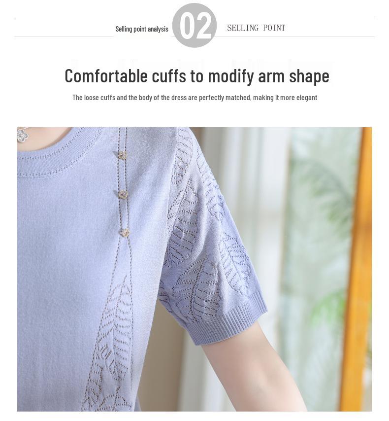 Mom's Summer Ice Silk Short-Sleeve Top for Middle-Aged Women