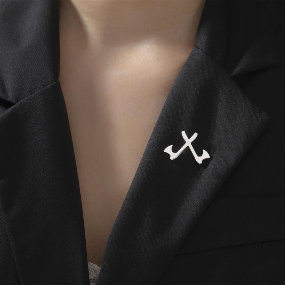 My Shape Double Axe Brooch for Men Women Stainless Steel Axes Pattern Brooch and Pin  Brooch Punk Jewelry Party Club Boys Gifts