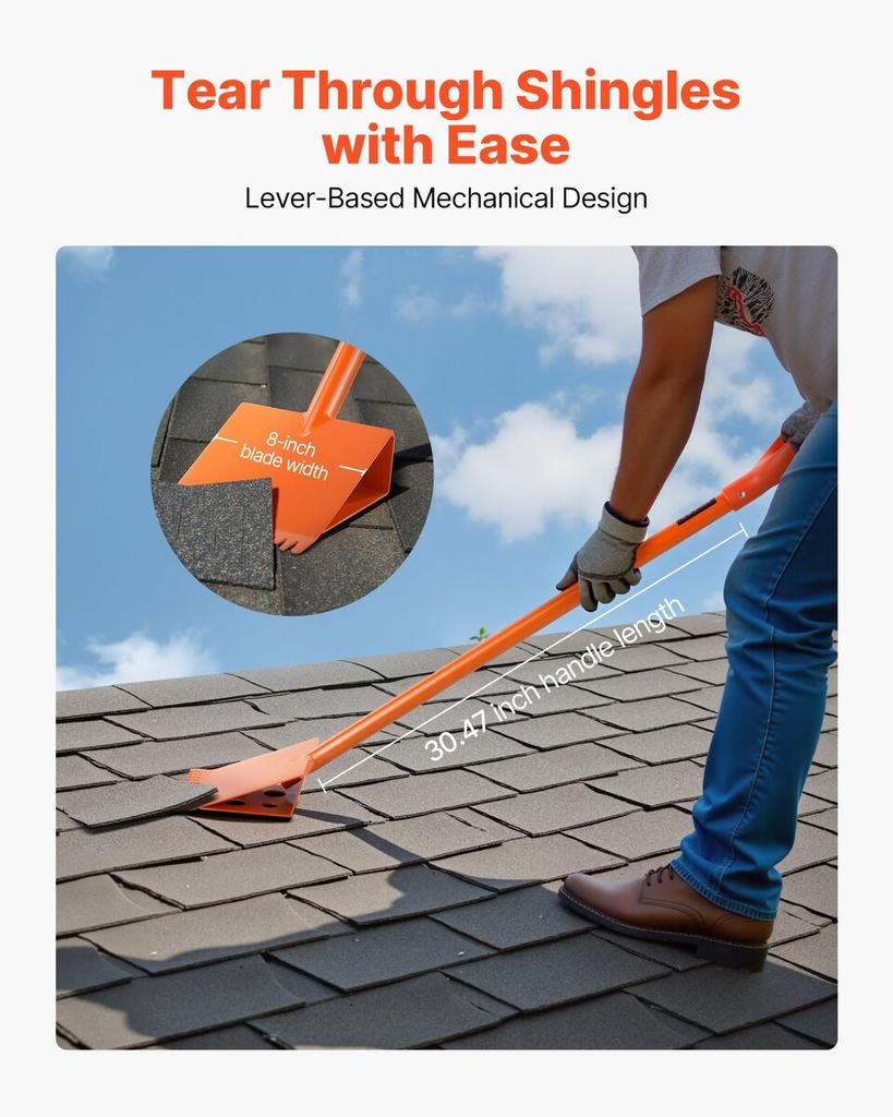 Shingle Shovel 1 Pack, D-Grip Handle Shingle Roof Ripper, High Hardness 45# Steel & Lightweight Easy Tearing Off Roofing & Nails Tool, ideal for