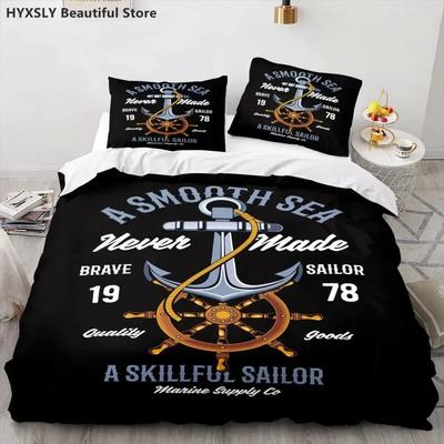 Schiffsanker Nautisches Bettwäsche-Set Für Schlafzimmer Weiche Moderne Bettüberwürfe Bequeme Kinder Bettbezug Deckenbezug Und Kissenbezug