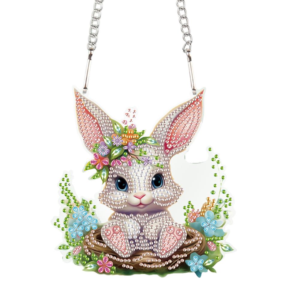 Special Shape Easter Rabbit Wreath Rhinestone Diamond Art Pendants Diamond Painting Hanging Pendant for Garden Window Decor