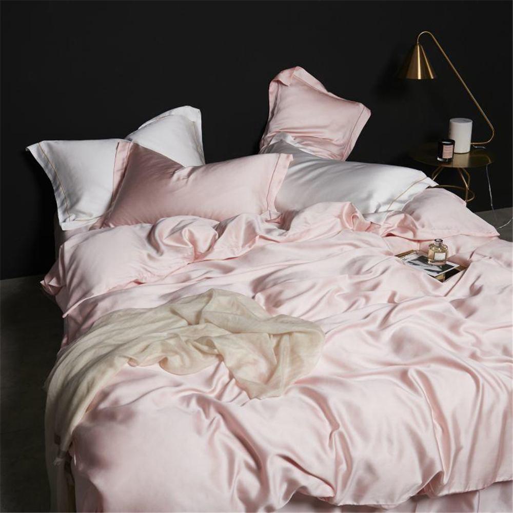 Lofuka Women Pink 100% Silk Bedding Set 6A Grade Silky Duvet Cover Set Queen King Flat Sheet Pillowcase Bed Linen Set 4PCS
