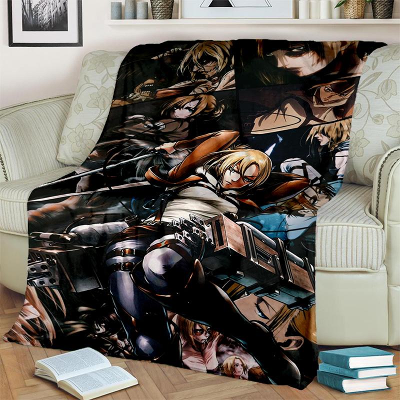 3D Cartoon Attack on Titan Eren Mikasa Anime Blanket,Soft Throw Blanket for Home Bedroom Bed Sofa Travel Picnic Cover Kids Gift