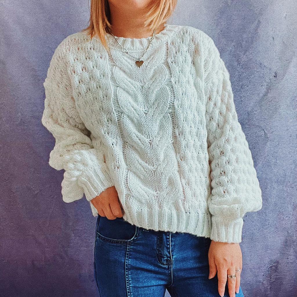 Mode Dam Och Vinter Tryck Stickad Långärmad Pullover Tröja Casual Tröja