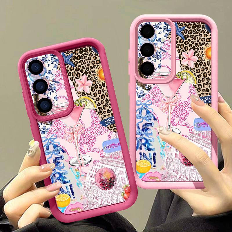Pink Goblet Bowknots Disco Ball Case For Samsung S26 S25 Ultra S24 S23 S22 S21 FE A54 A15 A35 A55 A16 A26 A36 A56 A17 A37 A57 5G