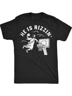 LocalMens Funny Jesus Basketball Graphic TShirt HE IS RIZZIN Religious Humor Tee for Men Black Short Sleeve Casual Shirt