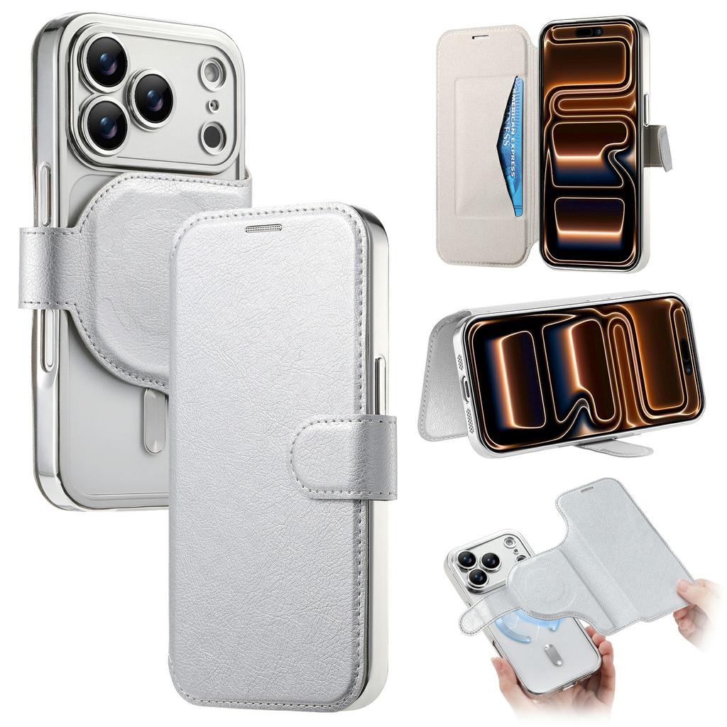 For iPhone 17 Pro Max Case Compatible with MagSafe Detachable Leather Phone Cover with Lens Film
