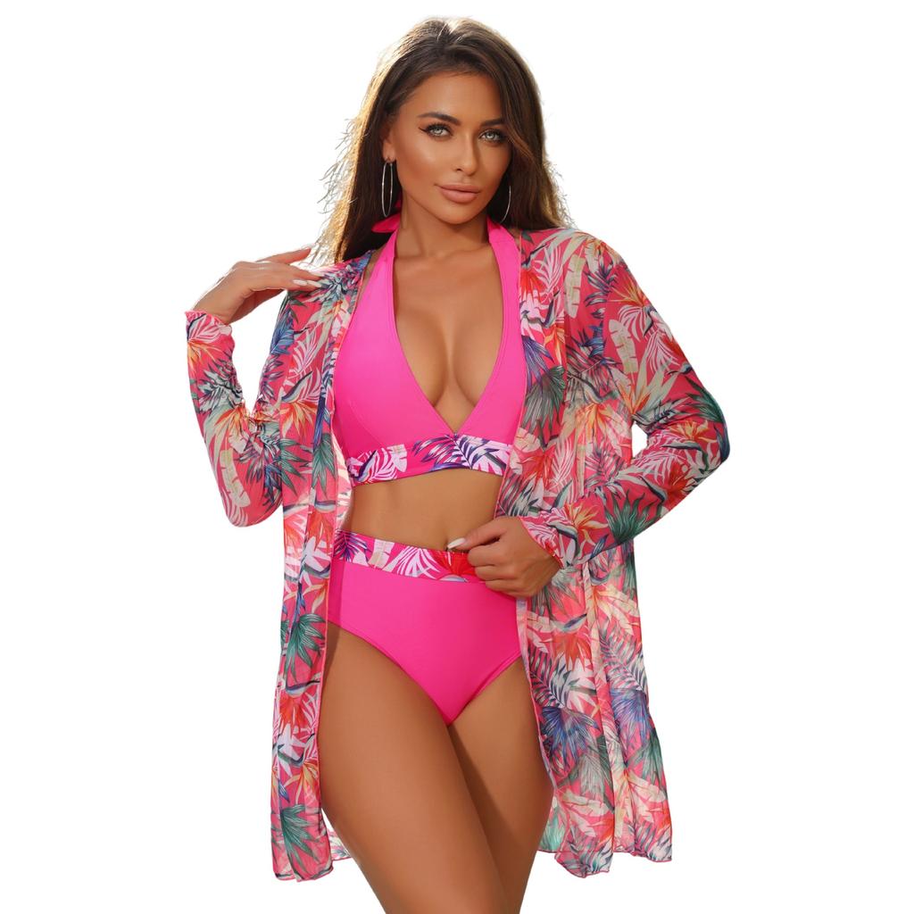 New bikini mesh split three-piece swimsuit women's summer sunscreen blouse swimsuit women's