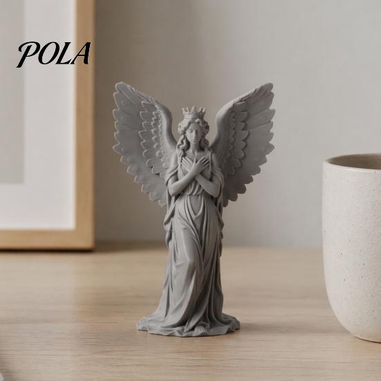 3D Printed Angel Statue Crown Figurine, Vintage Guardian Angle Statue, Desk Figurine Artistic Winged Women Sculpture for Home Tabletop Decoration