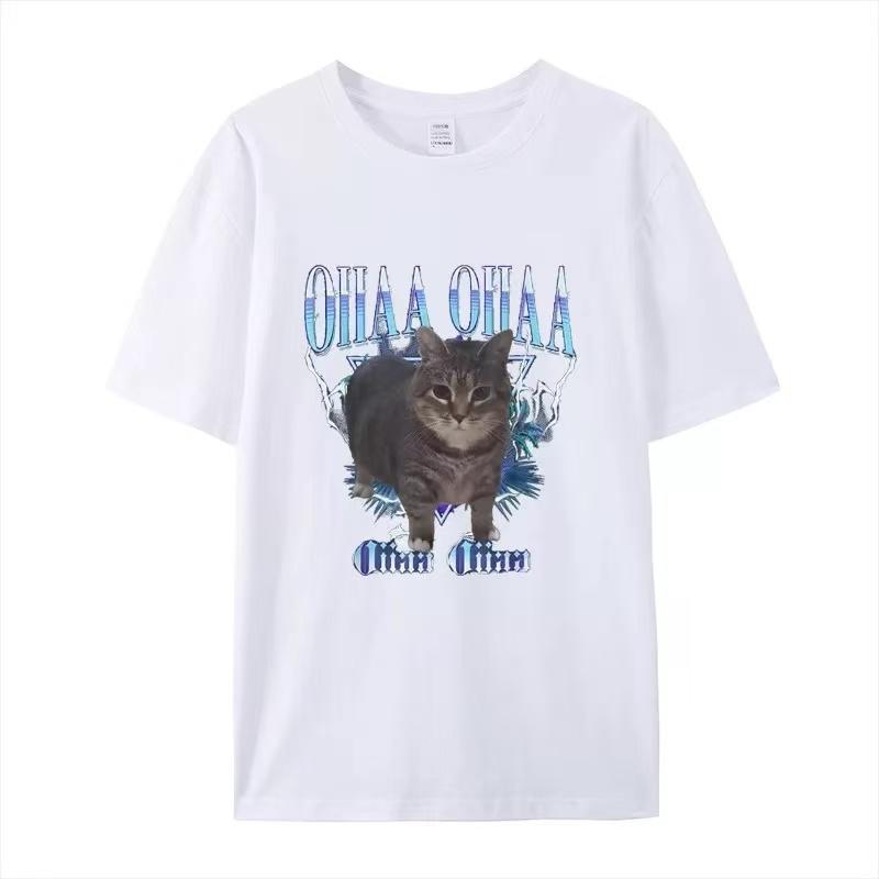 OIIAA OIIAA Rotating Cat Terrier Short Sleeve T-Shirt Men's and Women's Fashion New 2025 Cute Cat Printed Short Sleeve Top
