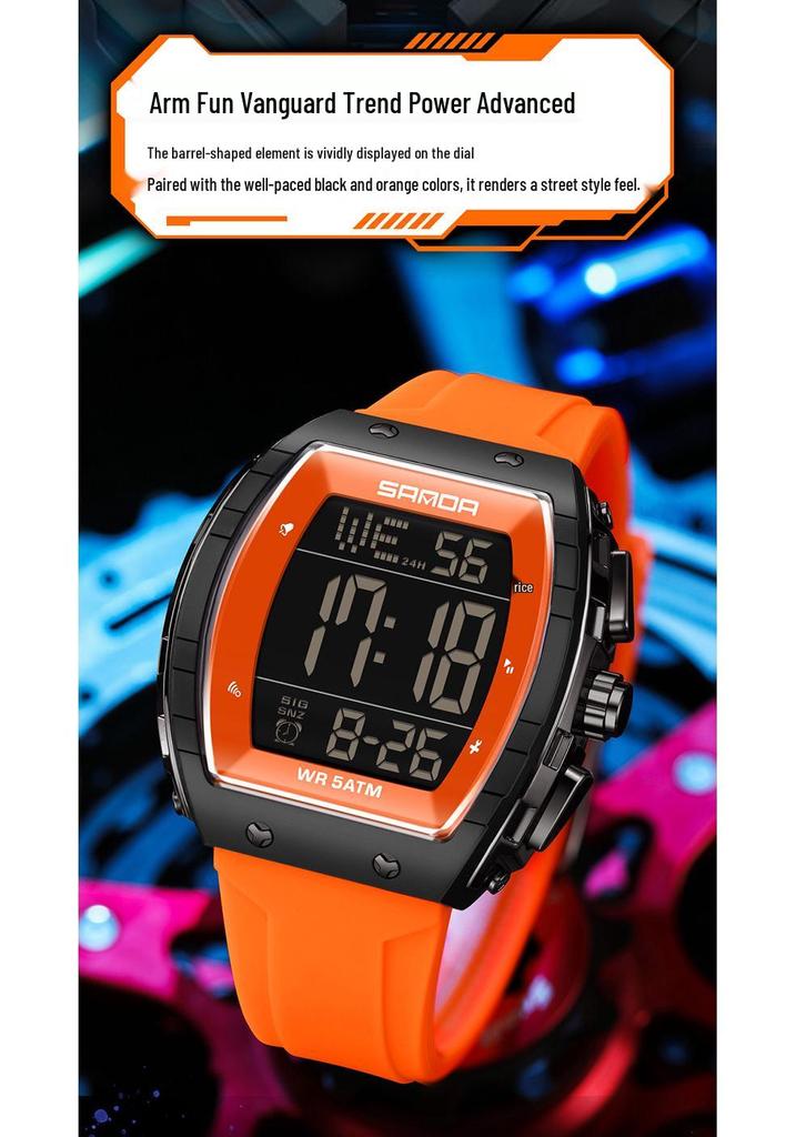 SANDA Men's Multifunctional Barrel-Shaped Sports Watch - Waterproof & Fashionable with Single Display Timing
