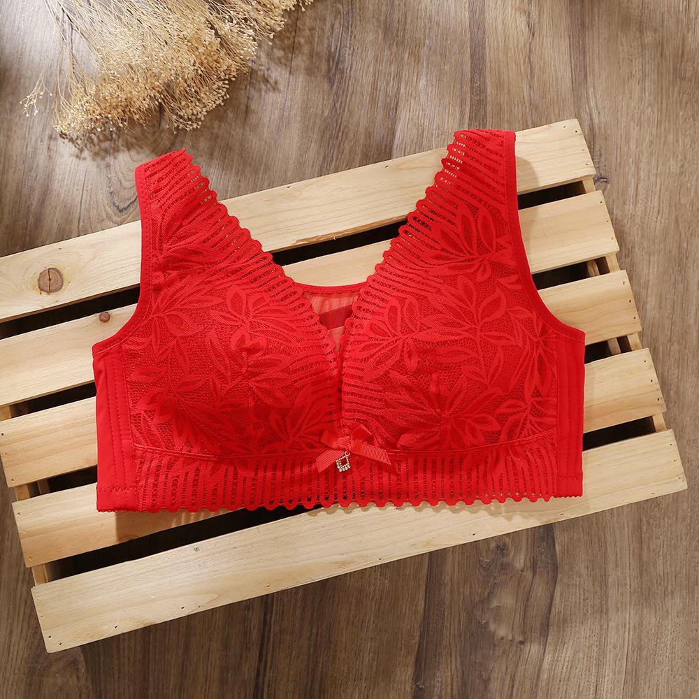 

No steel ring bra comfortable lace middle-aged and elderly full cup large size bra anti-light foreign trade D cup 46/105 червоний