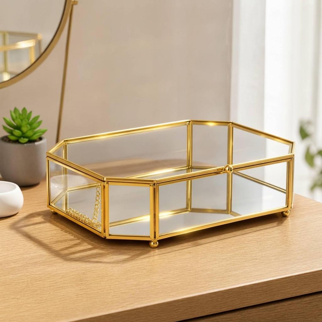 Geometric Glass Jewelry Storage Box Transparent for Dresser, Countertop