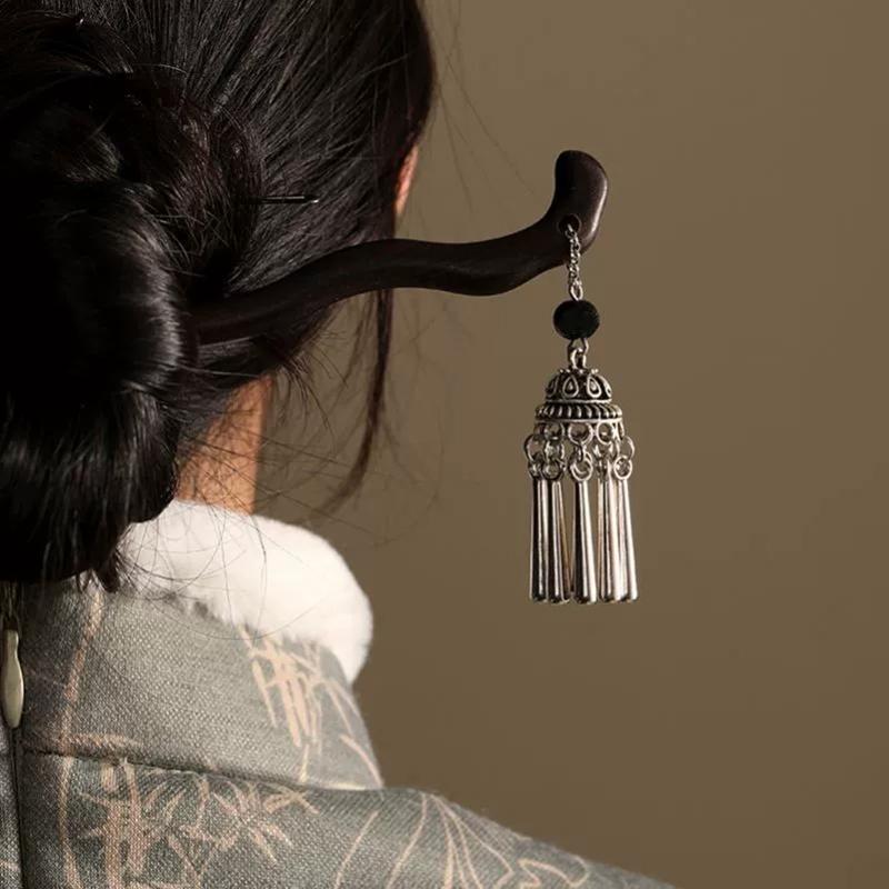 Chinese Style Butterfly Fan Tassel Hair Stick For Women Vintage Metal Hanfu Chopstick Hair Sticks Hair Accessories