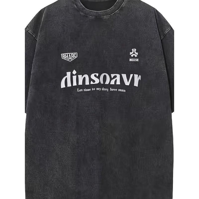 

European sizes Men s T-Shirt with Dinsoavr Print - Soft Breathable Retro Streetwear Tee, Loose Fit Crew Neck Short Sleeve Top Suitable for Summer S чёрный