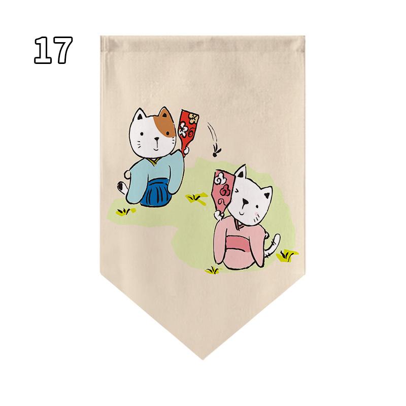 Japanese Style Lucky Cat Pattern Short Curtain Kitchen Door Partition Triangle Flag Restaurant Hanging Half Curtain Pennant