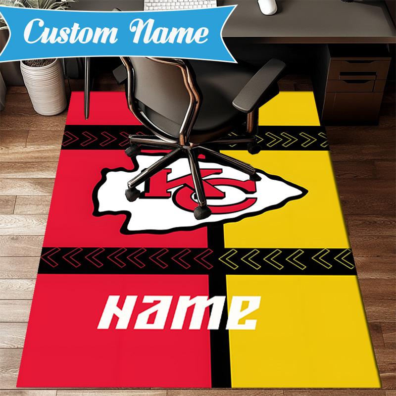 Custom Name Kansas Chiefs Fan Gear Rug Game Carpet, Floor Mat for Bedroom Living Room Entryway Rug, Home Decor Idea Gift for Christmas birthday