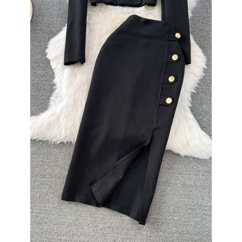 K-style High Waist Slimming Slit Skirt Fashion Suit