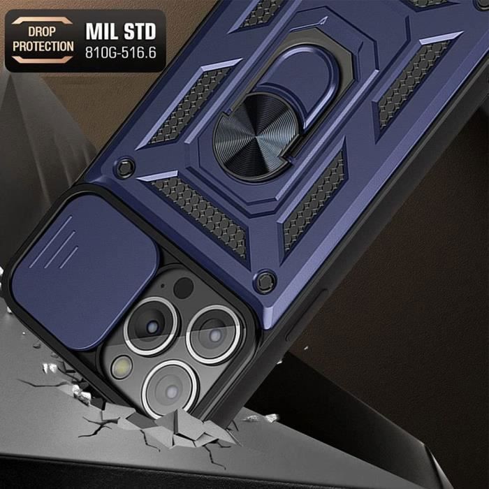 Coque de protection - booling - iphone 16 pro max - antichoc - support rotatif - cache caméra coulissant