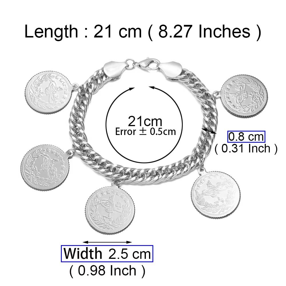 Anniyo Turkish Coin Bracelet for Women Men Turkey s Ancient Coins Banglet Turk Jewelry Gold and Silver Color #122601 21cm or 8.27 Inches