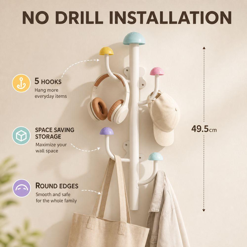 Smooth Edge Mushroom Coat Rack Space Saving Wall Hanging Hooks New Wall Coat Rack Entryway Storage