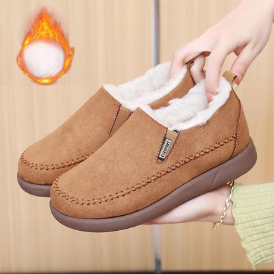 Non-Slip Moccasin Shoes for Women Snow Boots Warm Winter Warm Short Boots Women's Outdoor Fur Lined Faux Suede Fuzzy Fleece Lining Walking Shoes