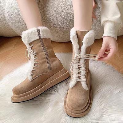 Winter New Trend Platform Flats Shoes Casual Short Plush Boots Suede Women Mid Calf Snow Boots Outdoor Trendy Warm Cotton Shoes