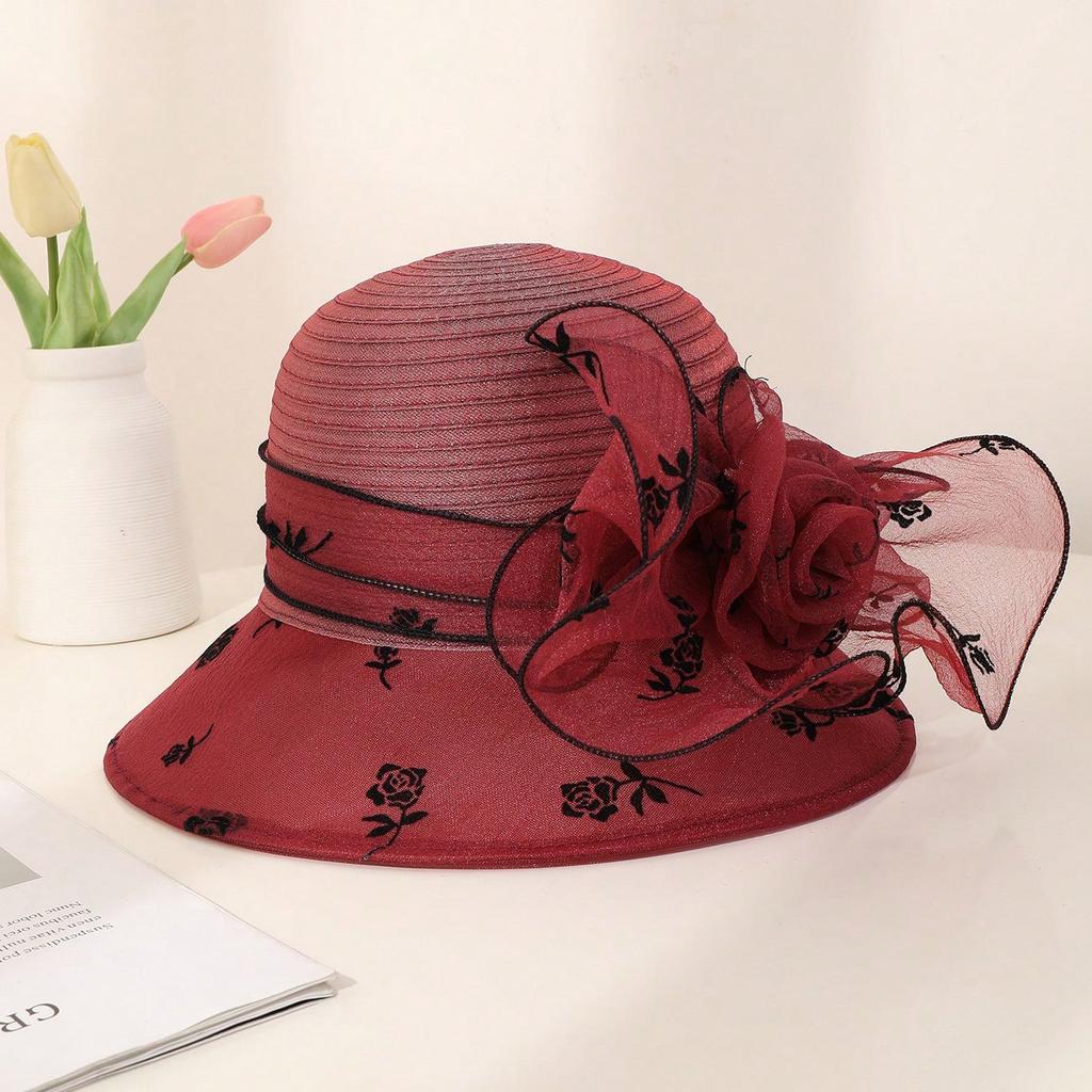 New French organza mesh flower hat summer fashion trendy brand sunscreen sunshade big eaves hat retro elegant millinery hat